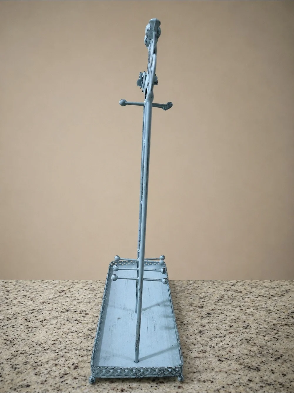Jewelry Organizer Stand Distressed Blue Metal Necklace Holder Earring Display